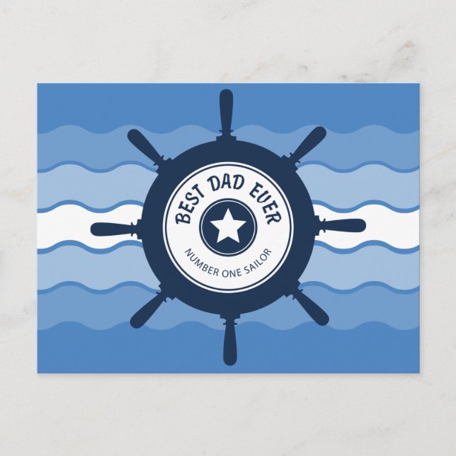Postal El mejor papá jamás Blue Ships Wheand Waves (Anverso)