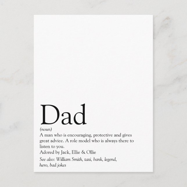 Postal El mejor papá, papi, definición de padre del mundo (Anverso)