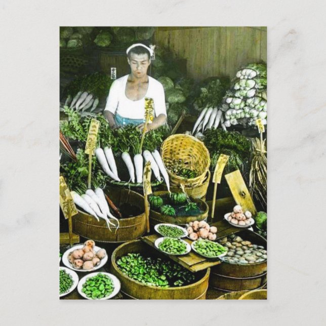 Postal El mercado de agricultores japoneses cae cosecha c (Anverso)