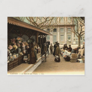 Postal El mercado de las flores, Cannes Francia, 1915 Vin