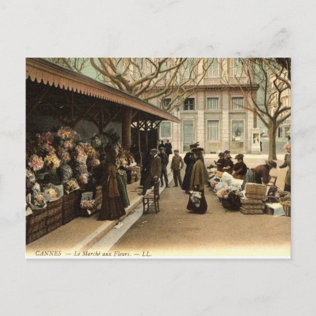 Postal El mercado de las flores, Cannes Francia, 1915 Vin (Anverso)