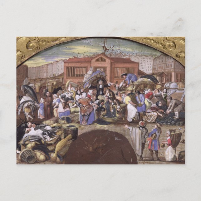 Postal El mercado de pescado de Les Halles, c.1660 (Anverso)