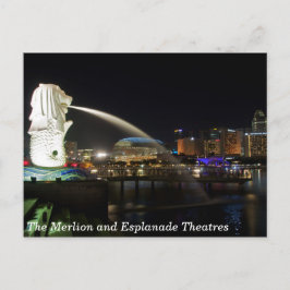 Postal El Merlion de Singapur y los teatros de la Explana
