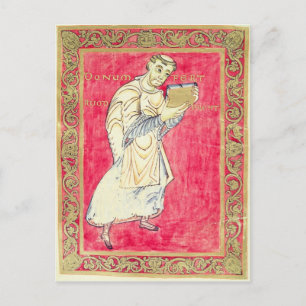 Postal El monje Ruodprehet presentando su libro