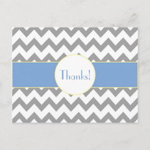 Postal El monograma rayado Chevron gris y azul le