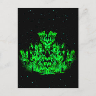 Postal El monstruo de la llama verde en el cielo estrella