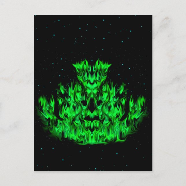 Postal El monstruo de la llama verde en el cielo estrella (Anverso)