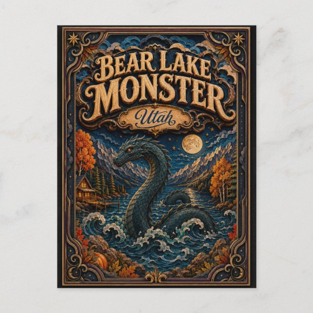 Postal El Monstruo del Lago Bear Utah Popcut Leyendas (Anverso)