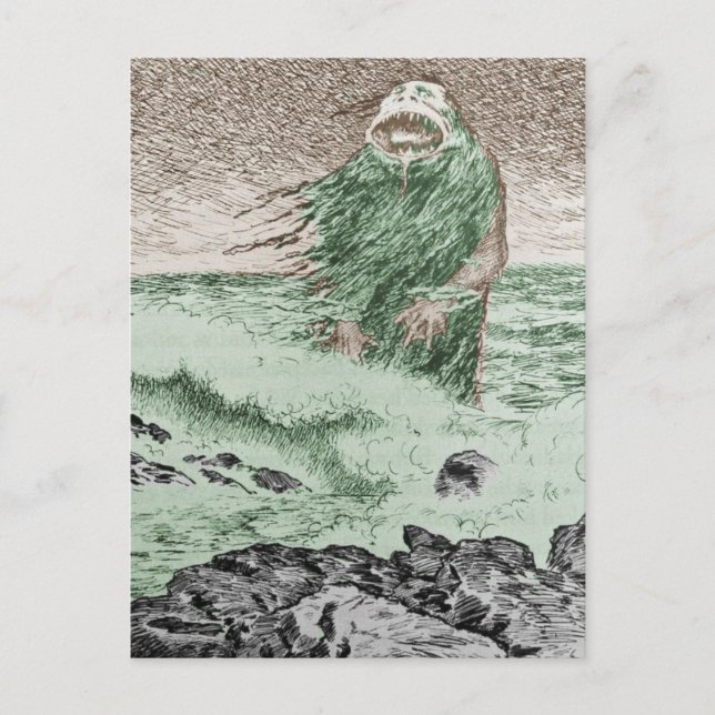Postal El monstruo sale del agua (Anverso)
