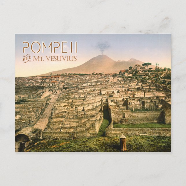 Postal El monte Vesubio y las ruinas de Pompeya en Italia (Anverso)