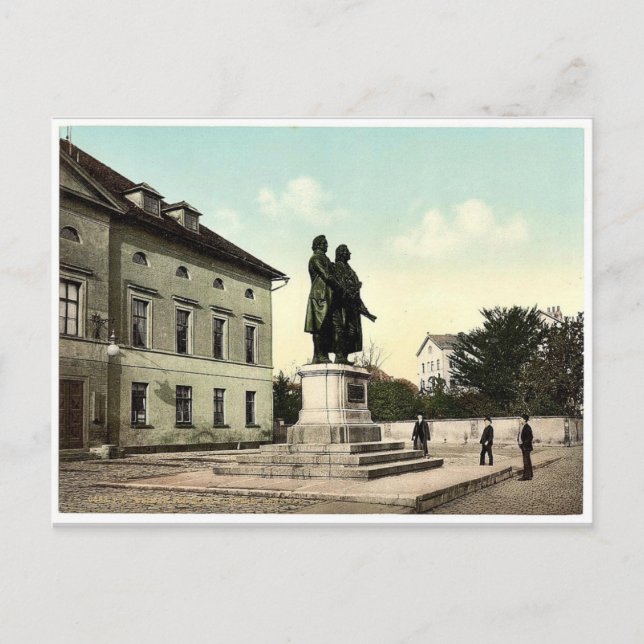 Postal El Monumento a Schiller y Goethe, Weimar, Turingia (Anverso)