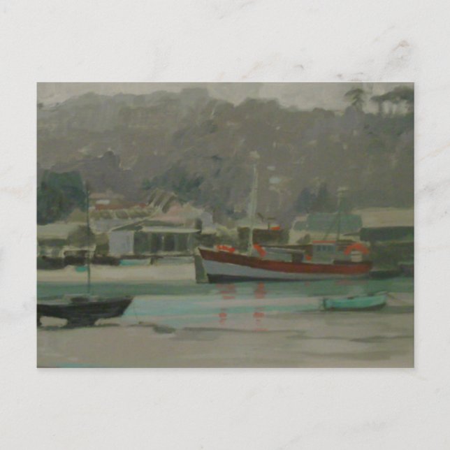 Postal El muelle de los pescadores del Día Gris (Anverso)