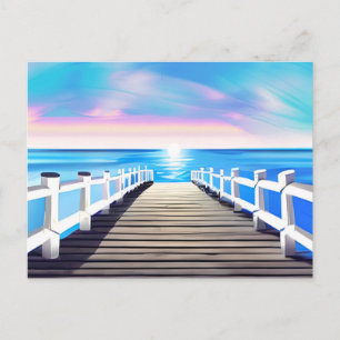 Postal El muelle, el océano y el cielo al amanecer