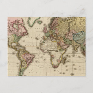 Postal El mundo sobre la proyección de Mercator