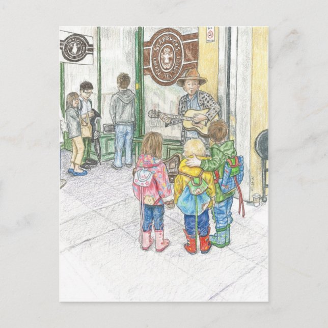 Postal El músico en el mercado del lucio (Anverso)