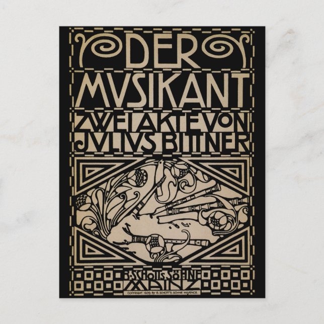 Postal El músico por: Koloman Moser 1909 (Anverso)