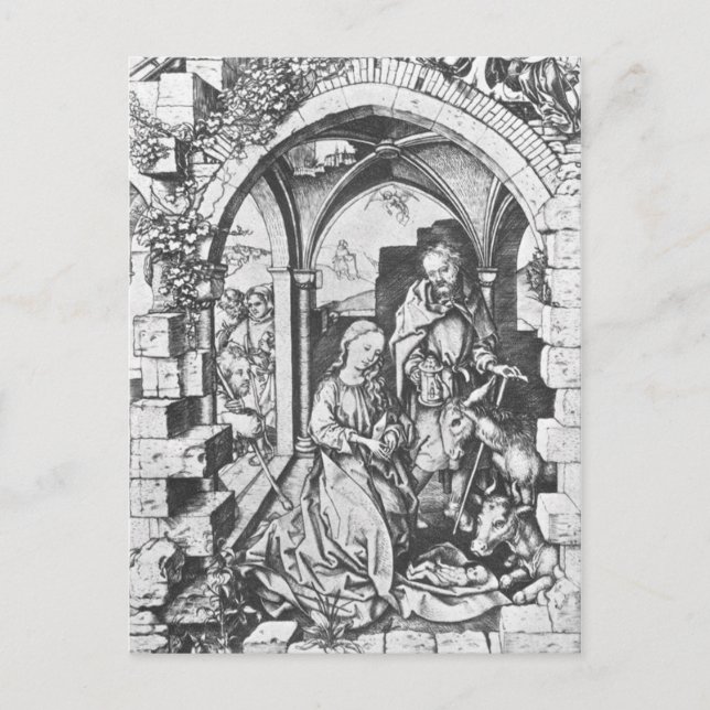 Postal El nacimiento de Jesús (por Martin Schongauer) (Anverso)