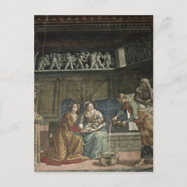 Postal El nacimiento de la Virgen, 1485-90 (Anverso)