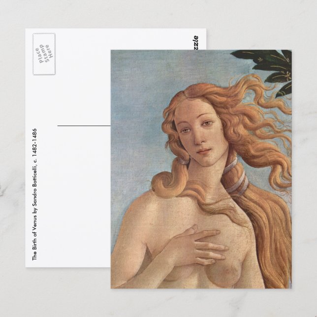 Postal El nacimiento de Venus (detalle) de Sandro Bottice (Anverso / Reverso)