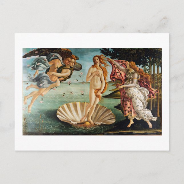 Postal El nacimiento de Venus, Sandro Botticelli, 1485 (Anverso)