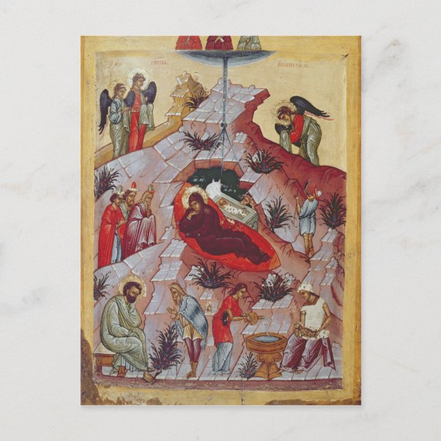 Postal El Nacimiento, icono ruso, siglo XVI (Anverso)
