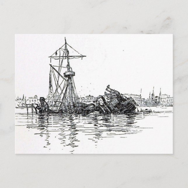 Postal El naufragio del estadounidense Maine (Anverso)