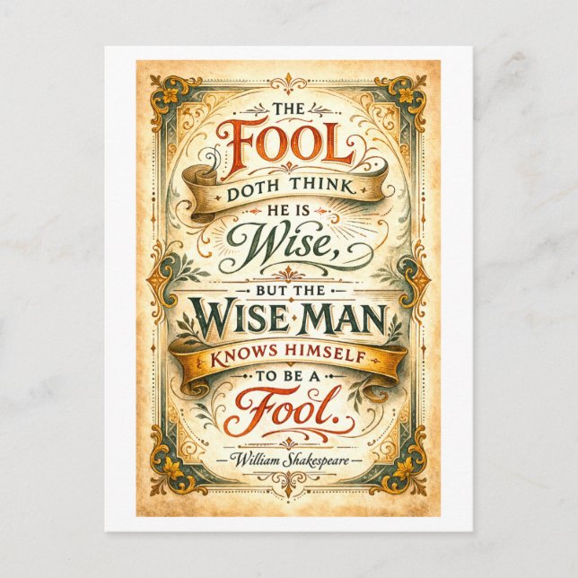 Postal "El necio se cree sabio" Shakespeare (Anverso)