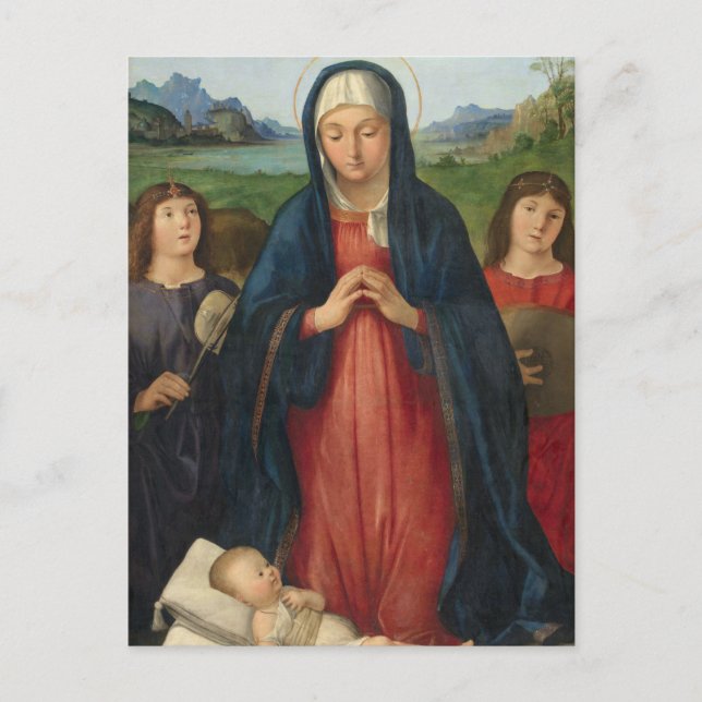 Postal El niño Cristo adorado por María, Solario (Anverso)