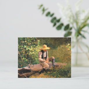 Postal El niño tallando de Winslow Homer