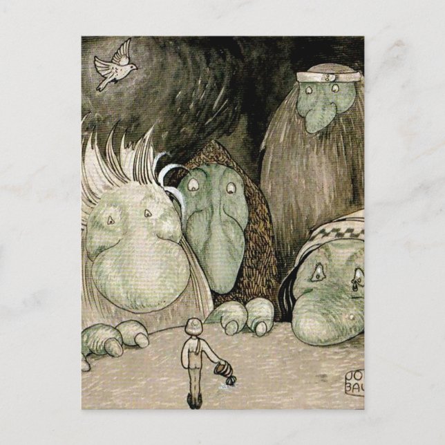 Postal “El niño y los trolls” Acuarela de John Bauer (Anverso)