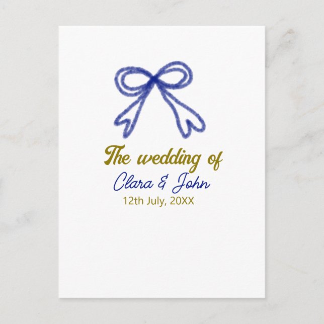 Postal El nombre de la pareja boda de oro azul marino (Anverso)