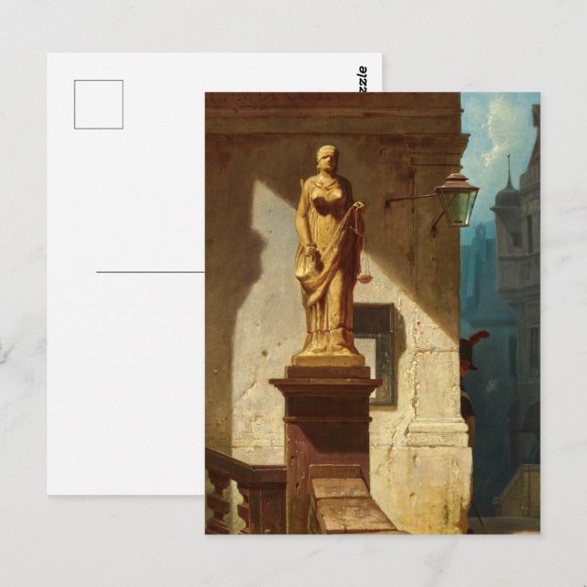 Postal El ojo de la ley, justicia por Carl Spitzweg (Anverso / Reverso)