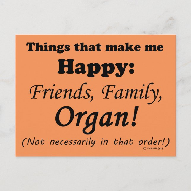 Postal El órgano me hace feliz (Anverso)