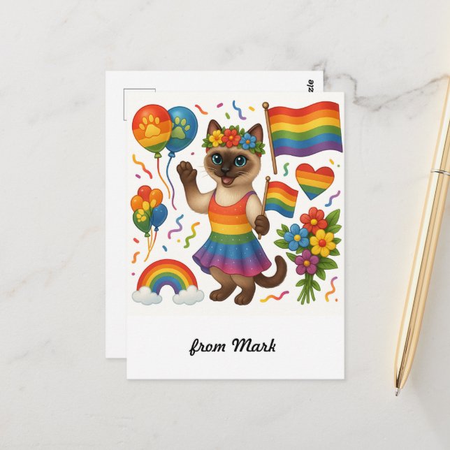 Postal El orgullo del gato provoca el orgullo LGBTQ inspi (Anverso/Reverso In Situ)
