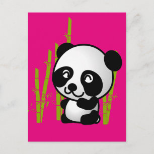 Postal El oso blanco y negro de panda en un bosque de bam