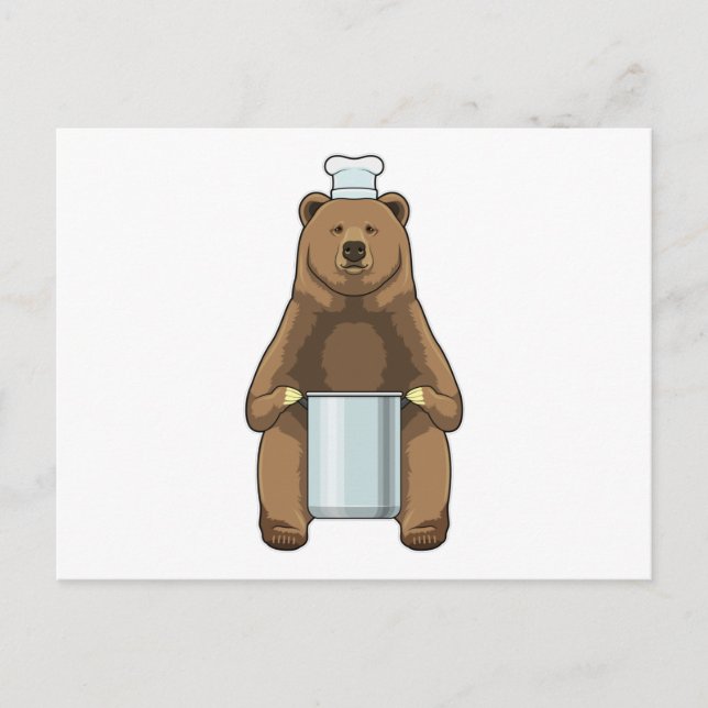 Postal El oso como cocinero con olla de cocina (Anverso)