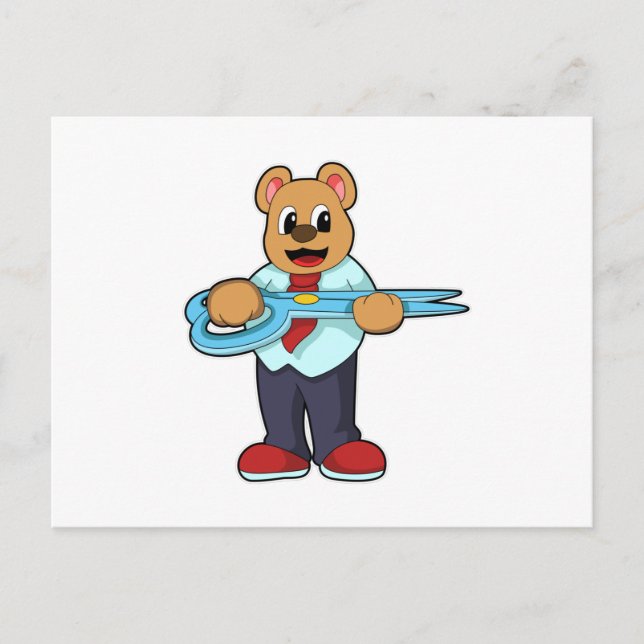 Postal El oso como peluquero con tijeras (Anverso)