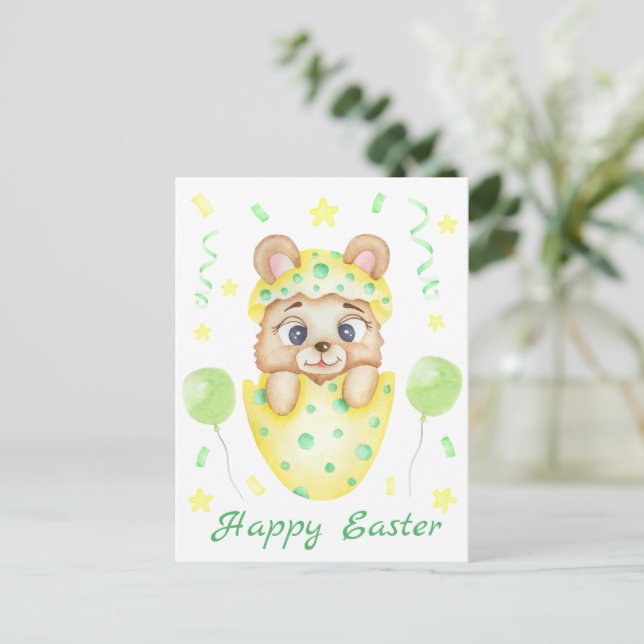 Postal El Oso de Pascua Cuto por un ánimo positivo (Anverso de pie)