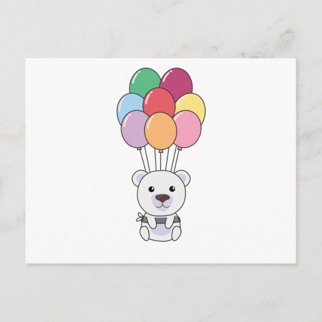 Postal El Oso Polar Sale Con Globos Coloridos (Anverso)
