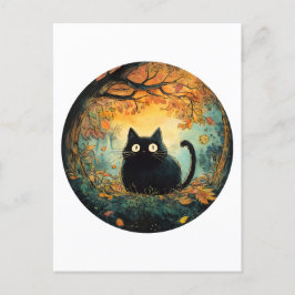 Postal El otoño deja a los gatos negros cómodos caer en l