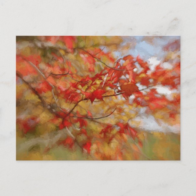 Postal El otoño rojo deja pintura abstracta (Anverso)