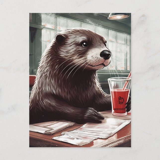 Postal El Otter en un café (Anverso)