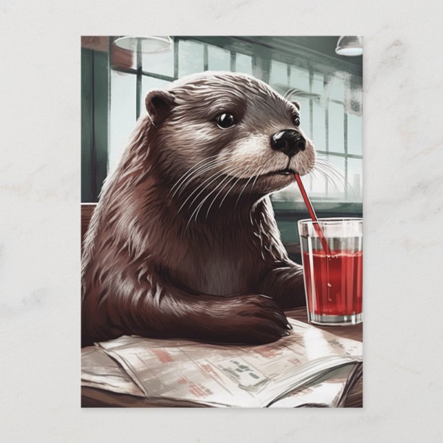 Postal El Otter en un café (Anverso)