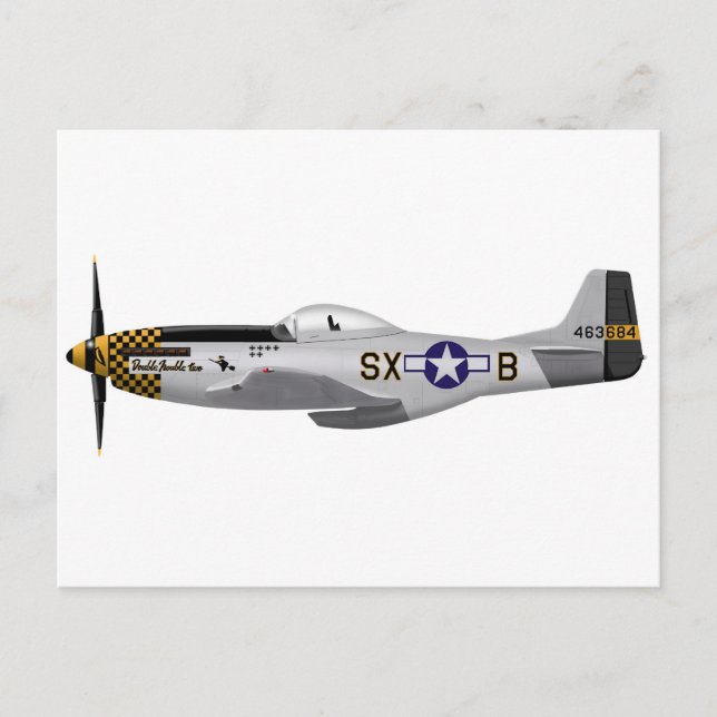 Postal El P-51D norteamericano Mustang "Dos problemas" (Anverso)