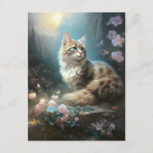 Postal El paisaje del gato florece en arte de fantasía