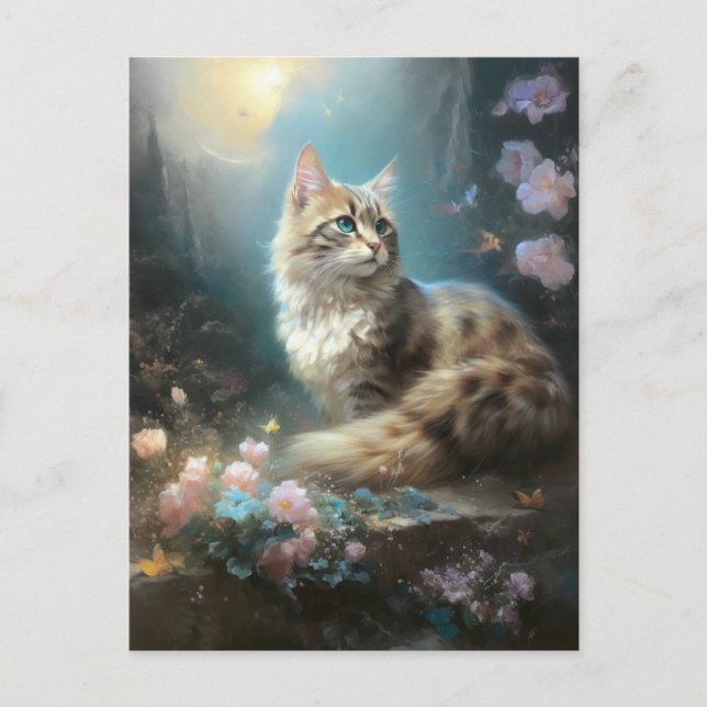 Postal El paisaje del gato florece en arte de fantasía (Anverso)