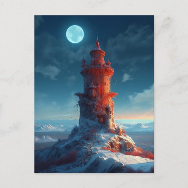 Postal El paisaje invernal de la Torre Roja Fantasy Art (Anverso)
