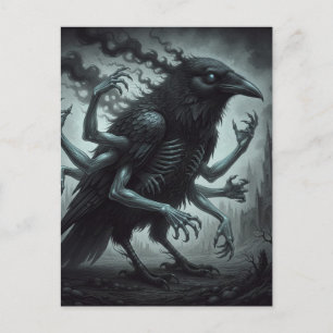 Postal El pájaro negro con brazos humanos fantasía oscura
