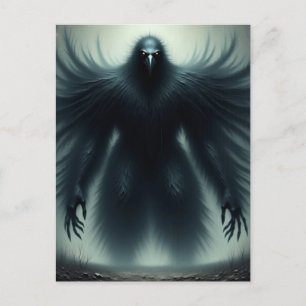 Postal El pájaro negro gigante con brazos humanos fantasí