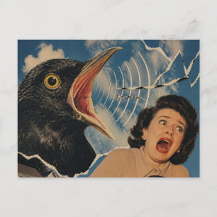 Postal El pájaro negro gritando y la dama retro